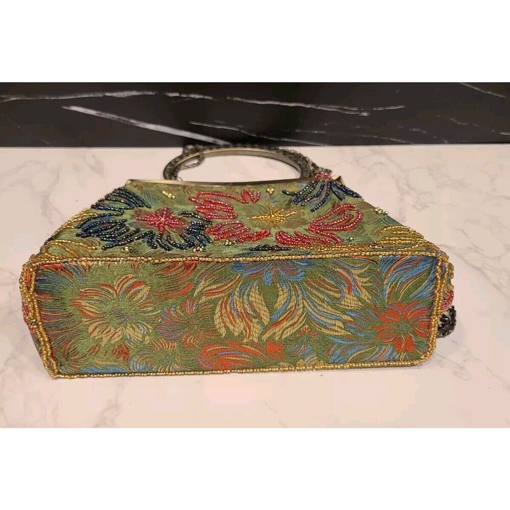 Embroidered Beaded Floral Evening Shoulder Bag - Green - Picture 8 of 11